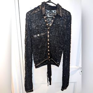 Toxic Vision Long Sleeve Beaded Button-Up Top